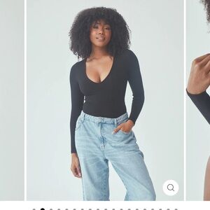 Klassy Network Deep V long sleeve bodysuit black and green individual